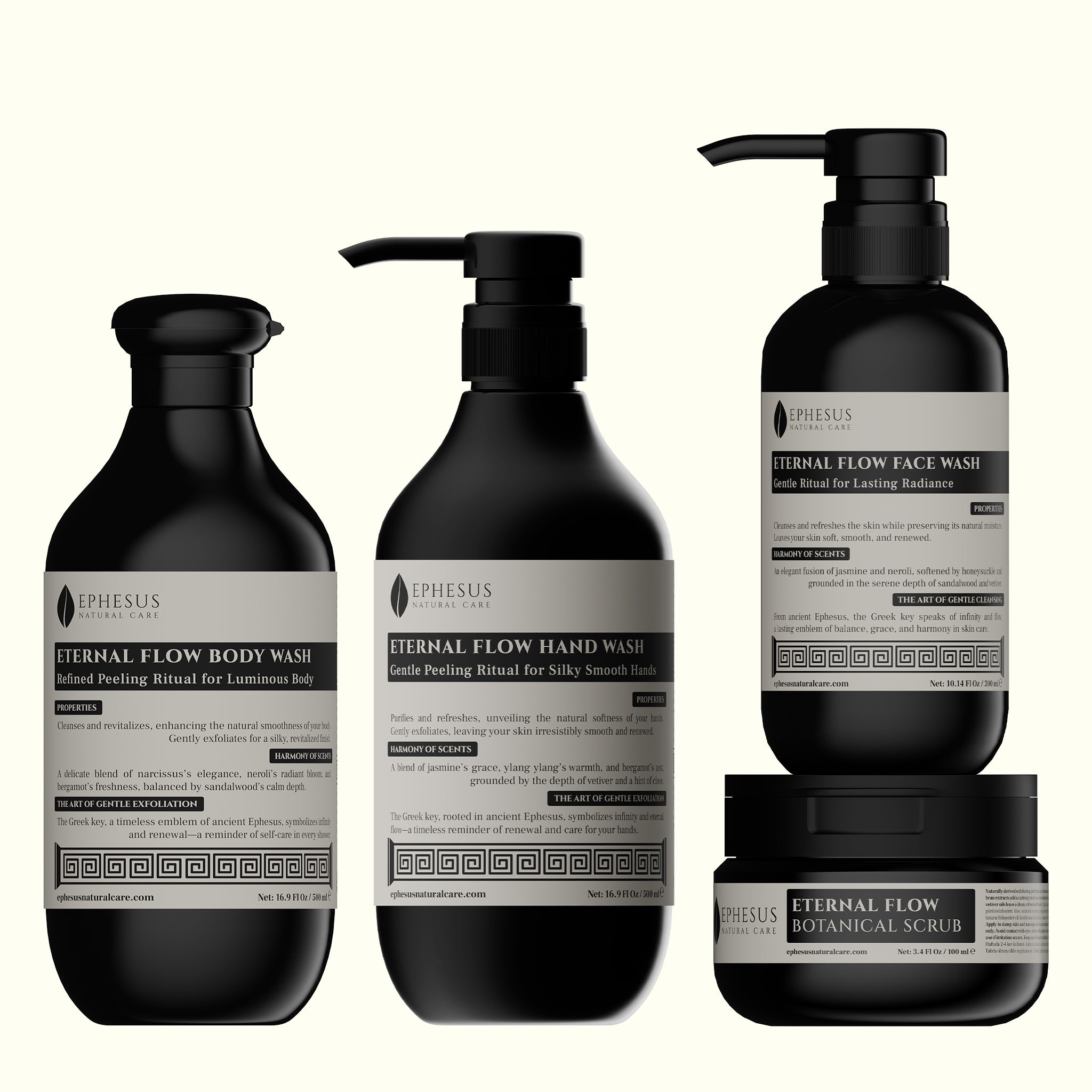 Eternal Flow Serisi - Doğal El Yüz Vücut Yıkama Jeli ve Botanical Scrub