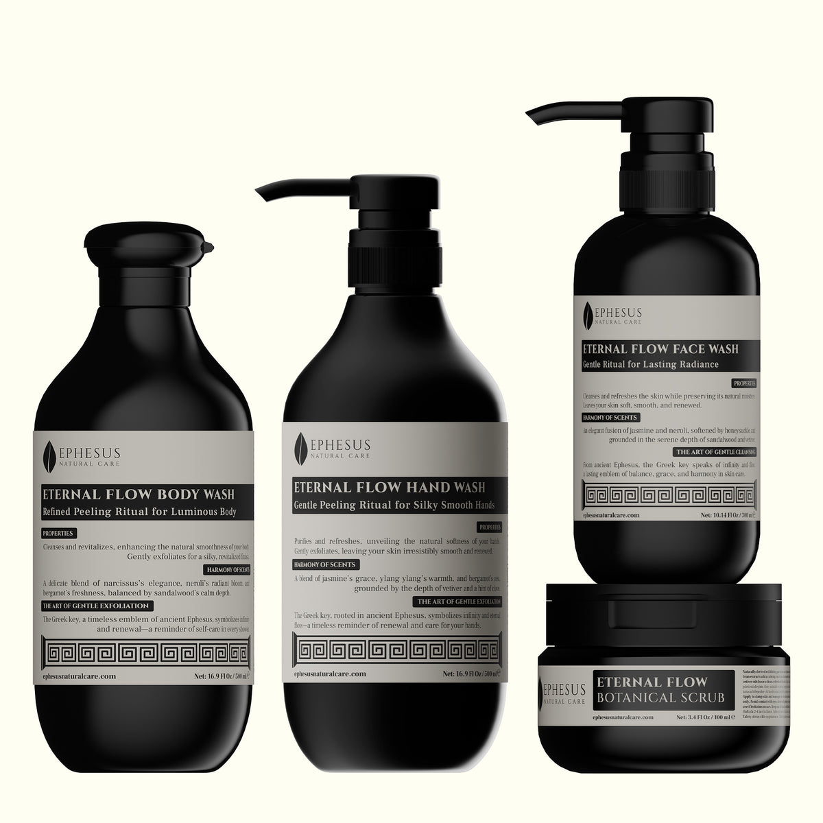 Eternal Flow Serisi - Doğal El Yüz Vücut Yıkama Jeli ve Botanical Scrub