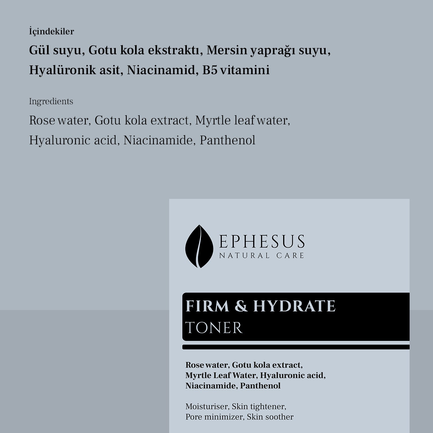 Yoğun Nemlendirici Tonik İçindekiler - Ephesus Natural Care