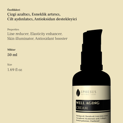 anti-aging krem kırışıklık giderici, yaşlanma karşıtı , sıkılaştırıcı krem, antioksidan destekleyici, çizgi azaltıcı, esneklik artırıcı, cilt aydınlatıcı, sıkılaştırıcı krem, Ephesus Natural Care