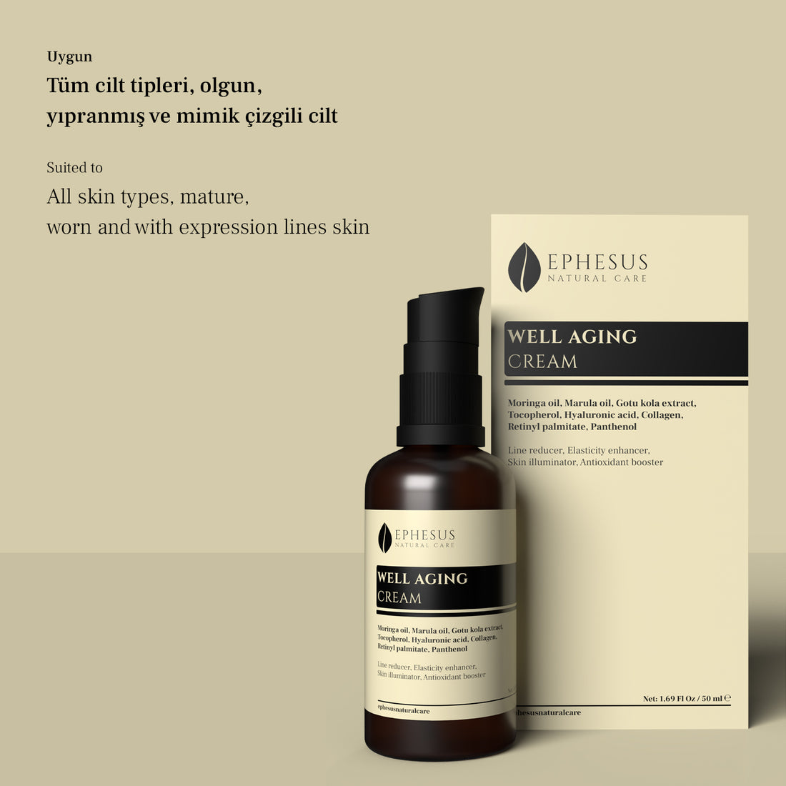 tüm cilt tiplerine uygun Çizgi Azaltıcı ve Esneklik Artırıcı Yaşlanma Karşıtı Yüz Kremi – Ephesus Natural Care